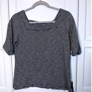 Talbots Navy Blue White Striped Square Neck Short Sleeve Cotton Modal Top S